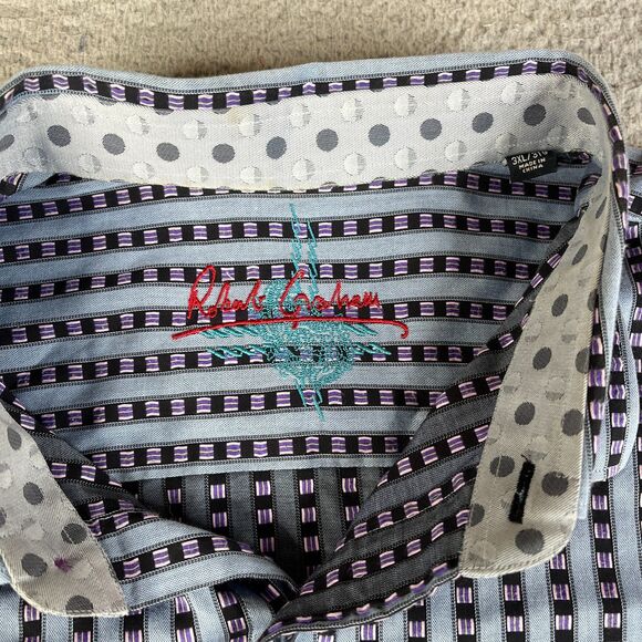 Robert Graham Shirt Mens 3XL Purple Blue Pink Long Sleeve Flip Cuff Button - Picture 5 of 13